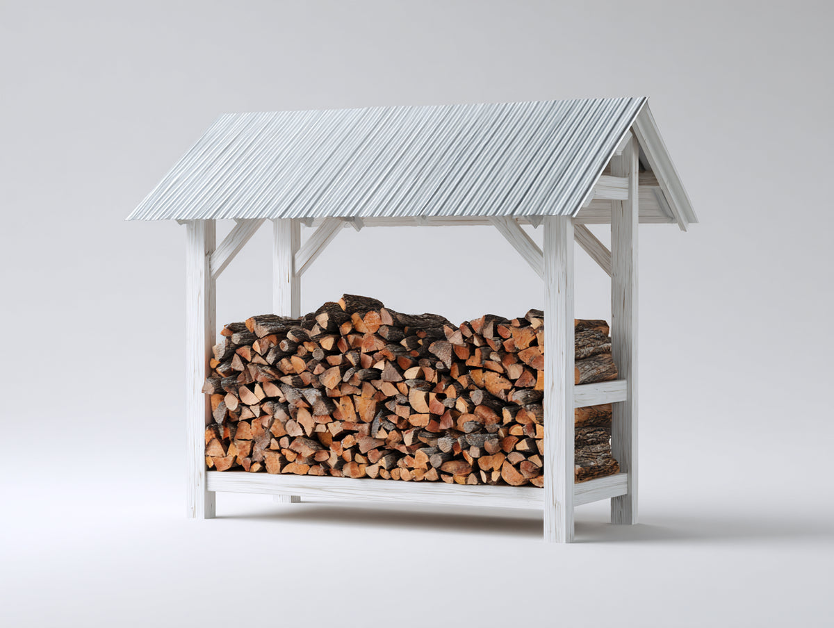 Abri à bûches - Bois - 168 x 72 x 174 cm - Blanc-Gris - Style chalet