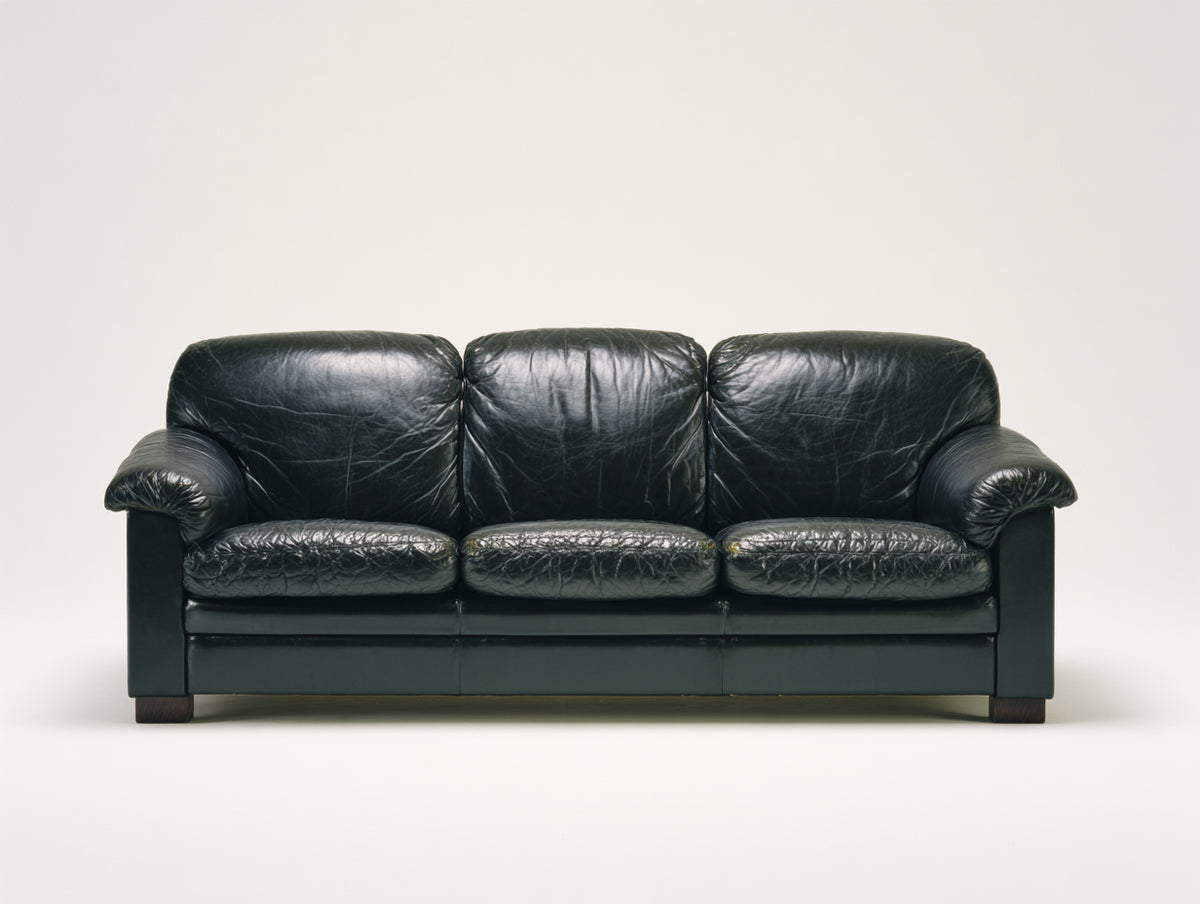 Canapé droit - Cuir - 216 x 96 x 91 cm - Noir - Vintage