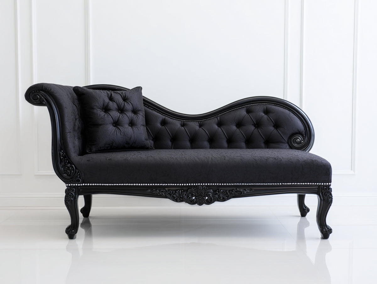 Chaise longue - Tissu jacquard-Bois - 189 x 76 x 92 cm - Noir - Style baroque