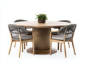 Salon de jardin repas - bois-corde tressée-tissu - 140 x 140 x 76 cm - naturel-noir chiné-gris clair - style contemporain naturel