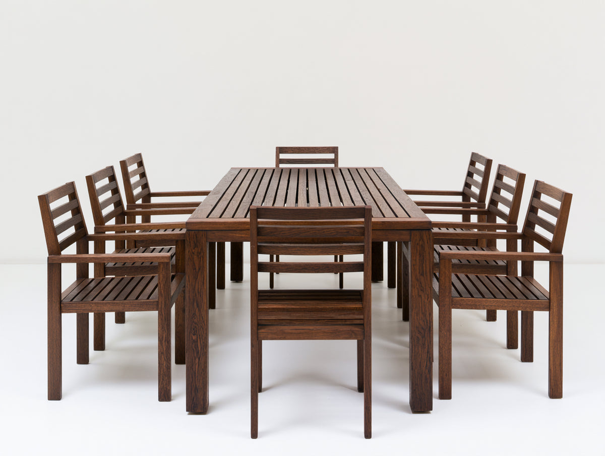 Salon de jardin repas - bois - 240 x 105 x 76 cm - brun foncé - style rustique contemporain