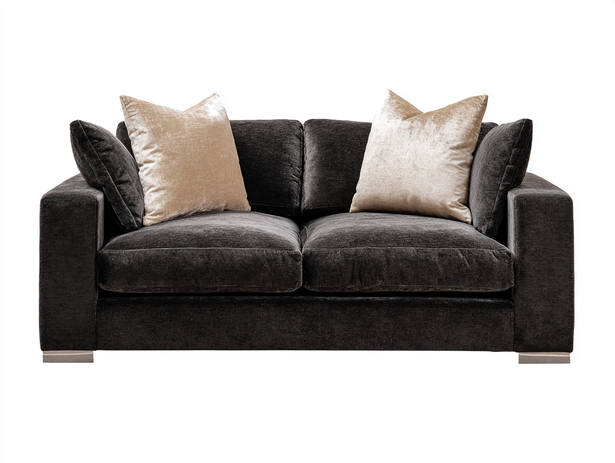 Canapé droit - Velours chenille - 192 x 96 x 84 cm - Gris charbon - Moderne