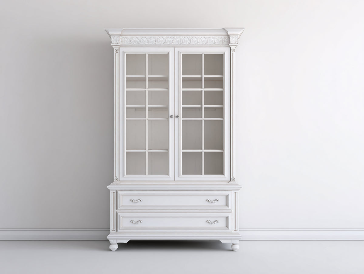 Vitrine - Bois - 112 x 46 x 205 cm - Blanc - Style néoclassique