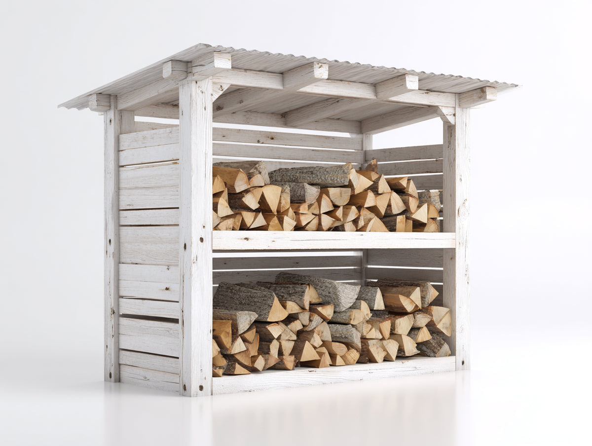 Abri à bûches - Bois - 136 x 72 x 148 cm - Blanc - Style rustique