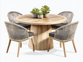 Salon de jardin repas - bois-corde tressée-tissu - 134 x 134 x 76 cm - naturel-grège-anthracite - style contemporain organique