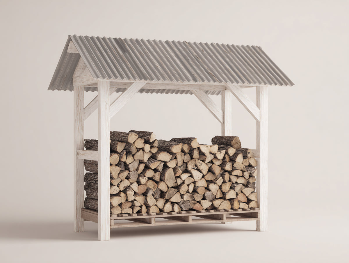 Abri à bûches - Bois - 164 x 74 x 172 cm - Blanc-Gris - Style campagnard