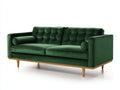 Canapé droit - Velours-Bois - 196 x 91 x 84 cm - Vert émeraude-Marron clair - Style rétro moderne