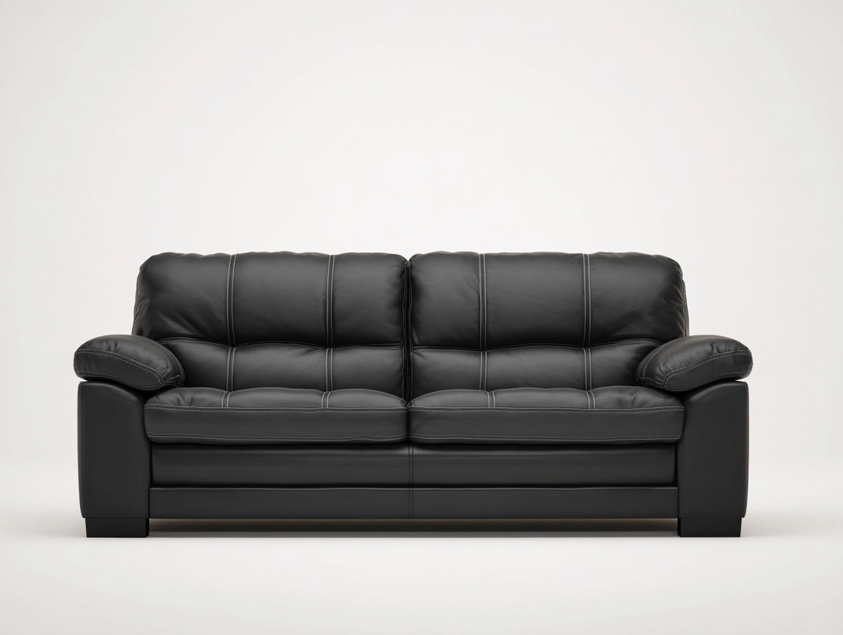 Canapé droit - Cuir - 198 x 97 x 93 cm - Noir - Moderne