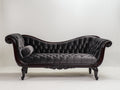 Chaise longue - Velours-Bois - 211 x 82 x 93 cm - Gris anthracite-Marron foncé - Style victorien