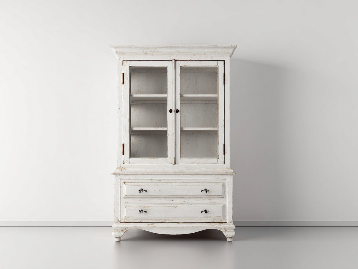 Vitrine - Bois - 106 x 45 x 193 cm - Blanc - Style vintage