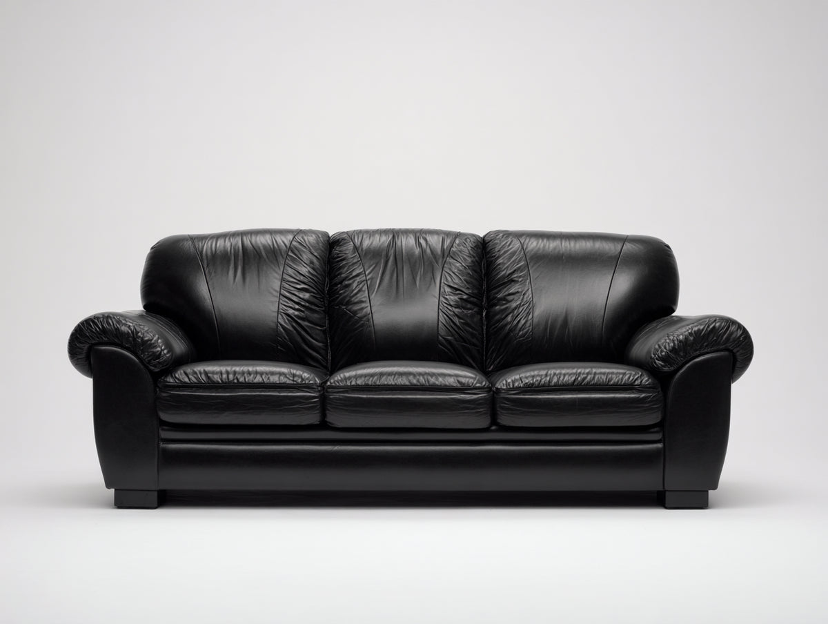 Canapé droit - Cuir - 218 x 97 x 94 cm - Noir - Classique