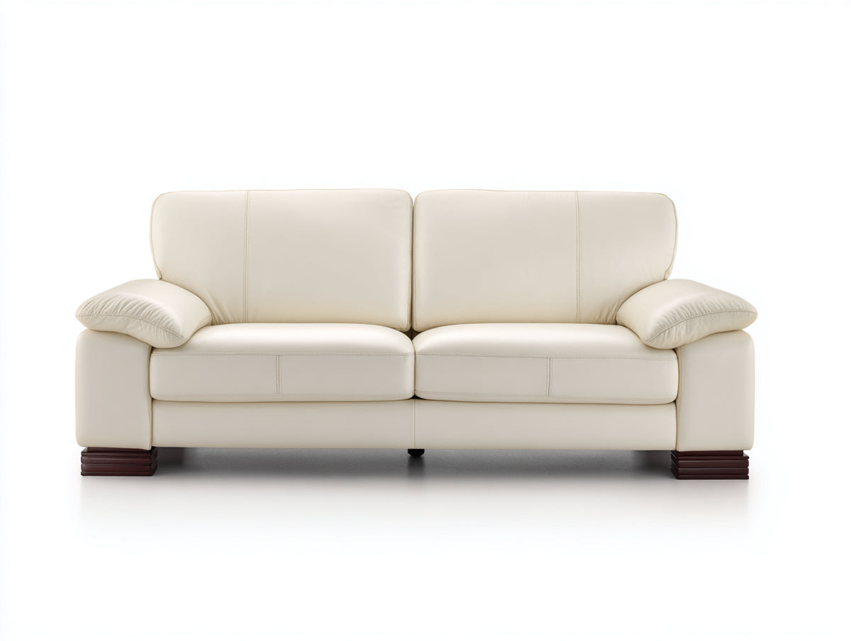 Canapé droit - Cuir - 196 x 96 x 90 cm - Ivoire - Classique contemporain