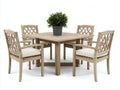 Salon de jardin repas - bois-tissu - 118 x 118 x 76 cm - naturel vieilli-écru - style rustique classique