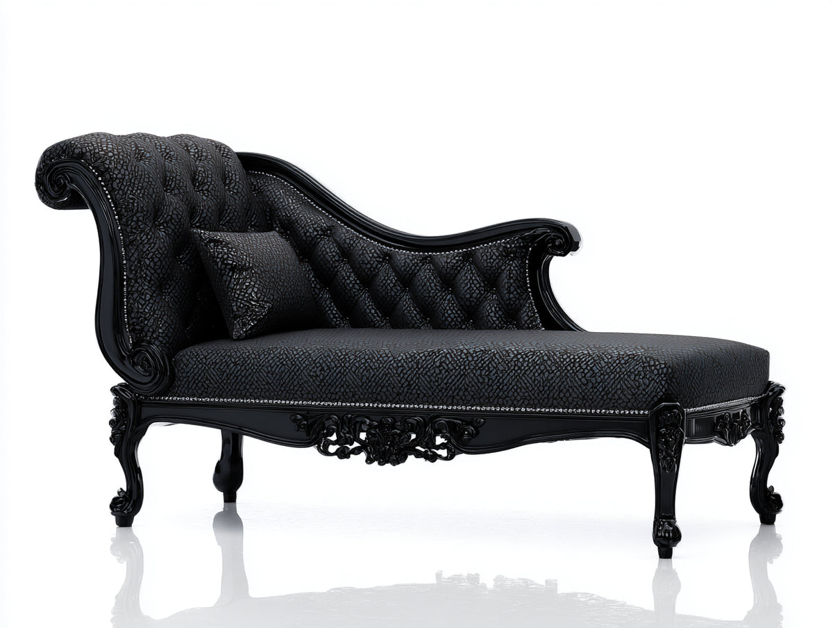 Chaise longue - Cuir synthétique-Bois - 190 x 78 x 95 cm - Noir - Style gothique