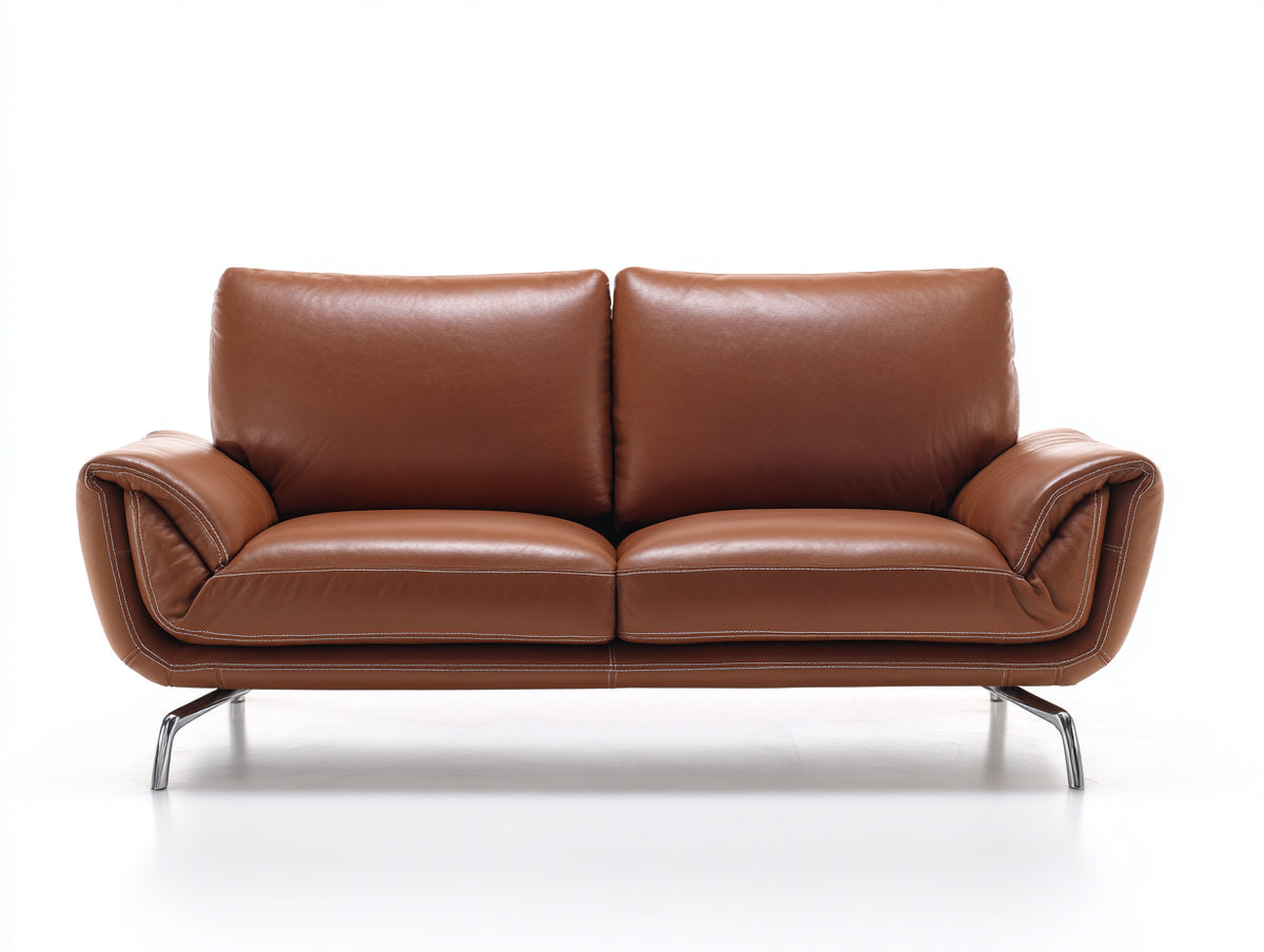Canapé droit - Cuir - 182 x 92 x 84 cm - Brun acajou - Contemporain