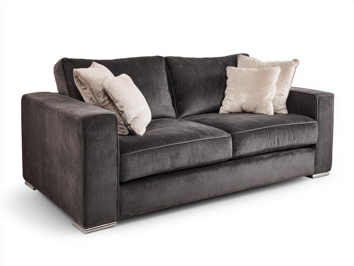 Canapé droit - Velours - 198 x 102 x 88 cm - Gris anthracite - Contemporain