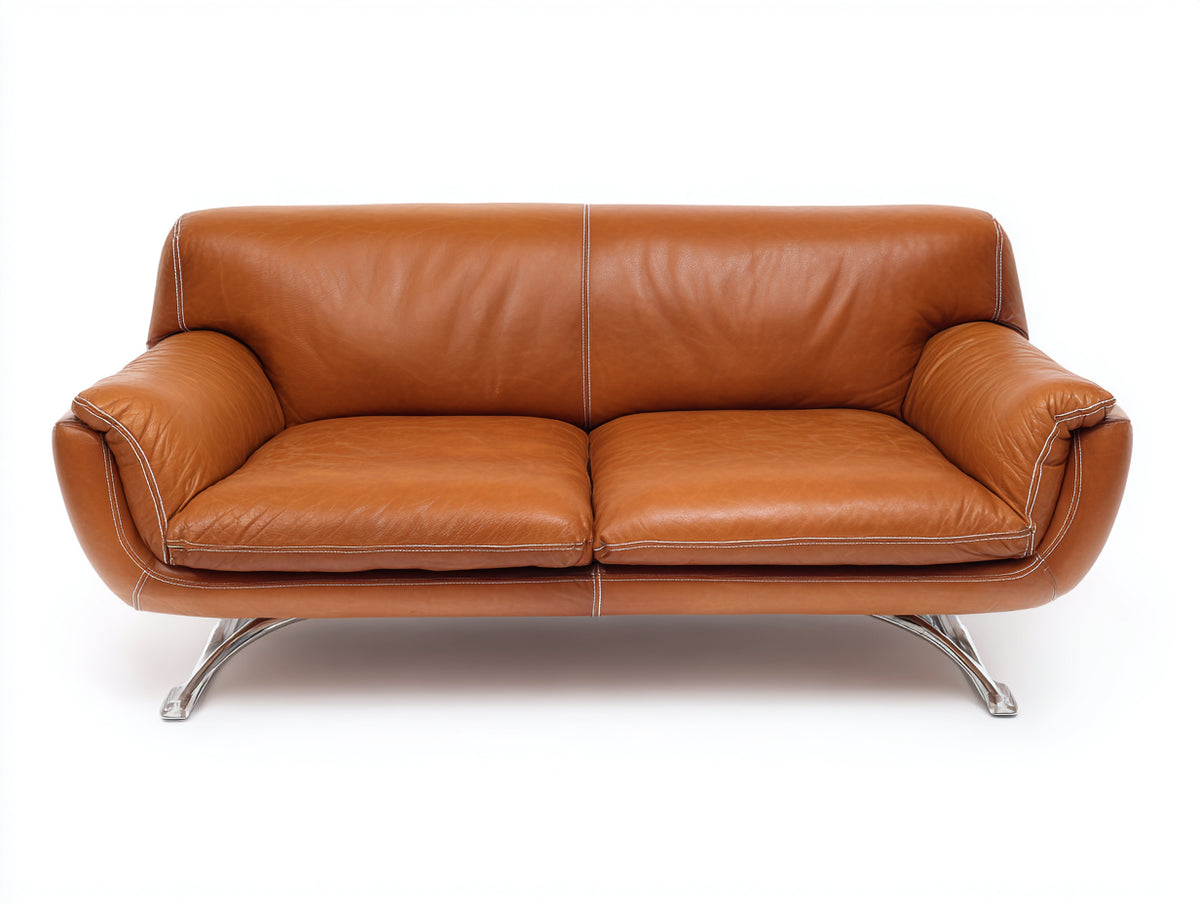 Canapé droit - Cuir - 186 x 91 x 85 cm - Cognac - Moderne