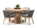 Salon de jardin repas - bois-corde tressée-tissu - 138 x 138 x 76 cm - naturel-gris anthracite-gris clair - style contemporain naturel