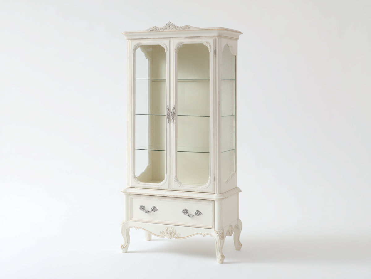 Vitrine - Bois - 92 x 43 x 186 cm - Ivoire - Style rococo