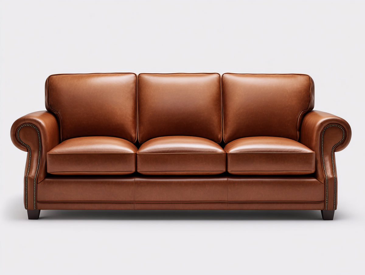 Canapé droit - Cuir - 224 x 99 x 92 cm - Brun cognac - Classique
