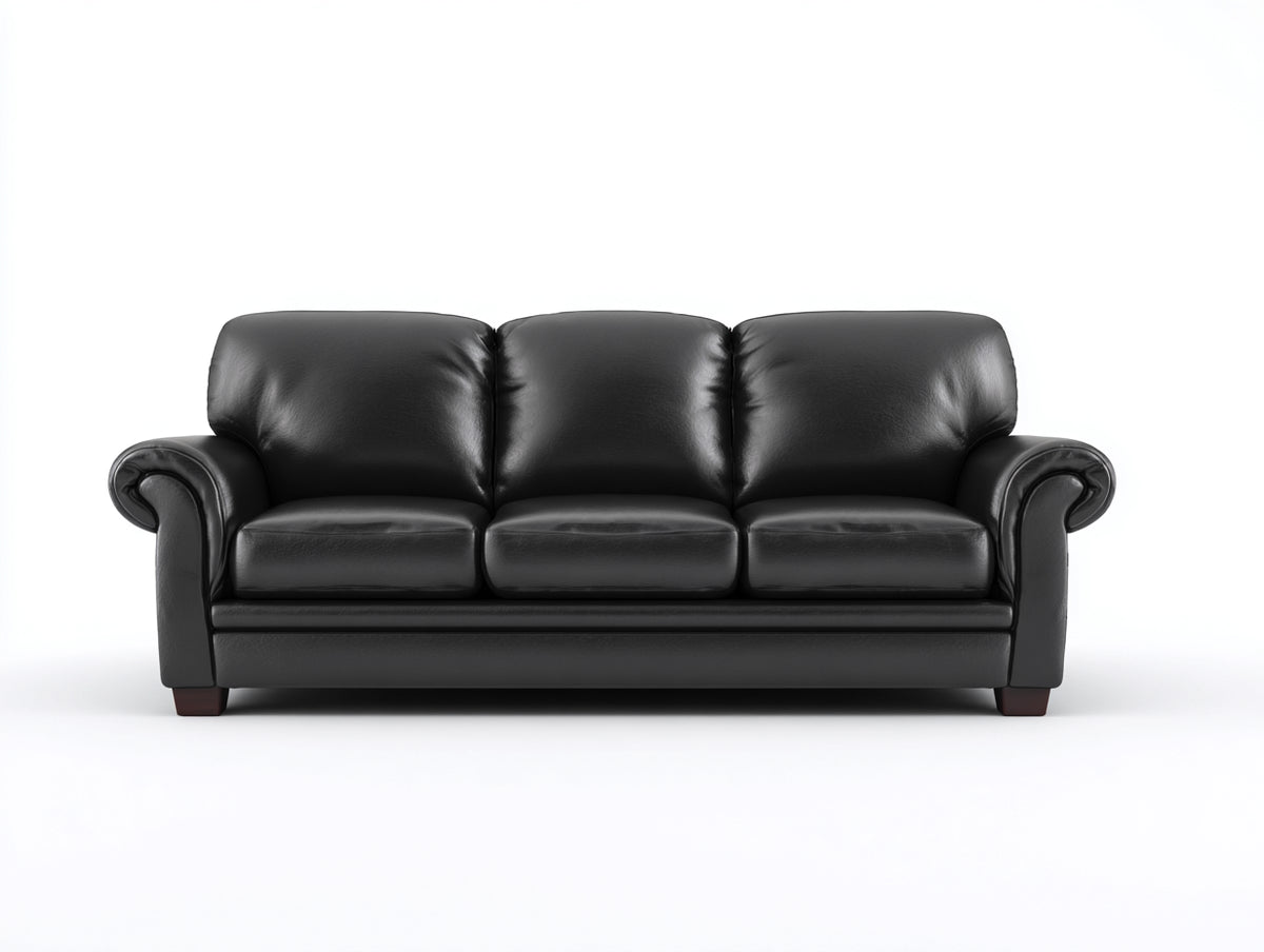 Canapé droit - Cuir - 216 x 96 x 91 cm - Noir - Classique