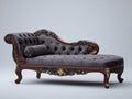 Chaise longue - Velours-Bois - 205 x 84 x 96 cm - Gris anthracite-Marron foncé - Style baroque