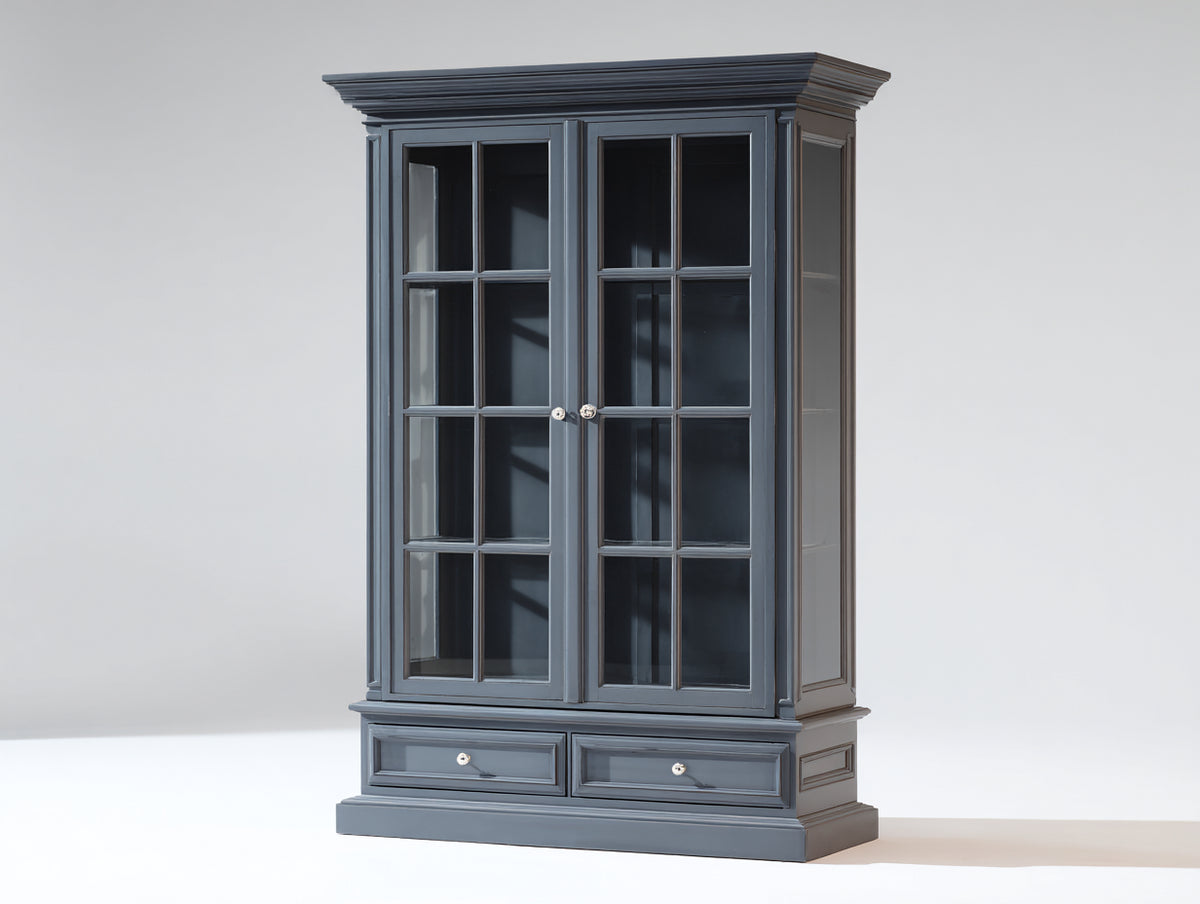 Vitrine - Bois - 118 x 50 x 203 cm - Bleu gris - Style traditionnel