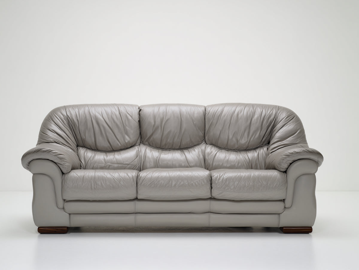 Canapé droit - Cuir - 218 x 98 x 96 cm - Gris perle - Classique contemporain