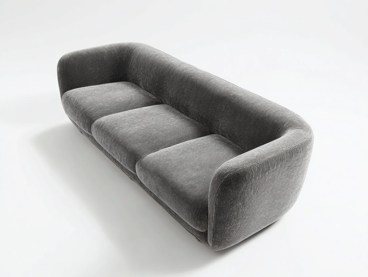 Canapé droit - Velours côtelé - 228 x 98 x 78 cm - Gris moyen - Contemporain