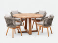 Salon de jardin repas - bois-corde tressée-tissu - 137 x 137 x 76 cm - naturel-taupe-grège - style naturel contemporain