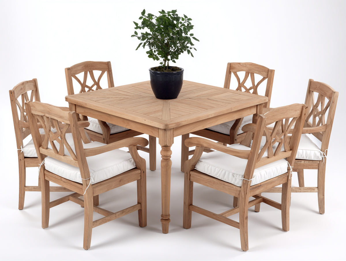 Salon de jardin repas - bois-tissu - 150 x 150 x 76 cm - naturel-écru - style classique rustique