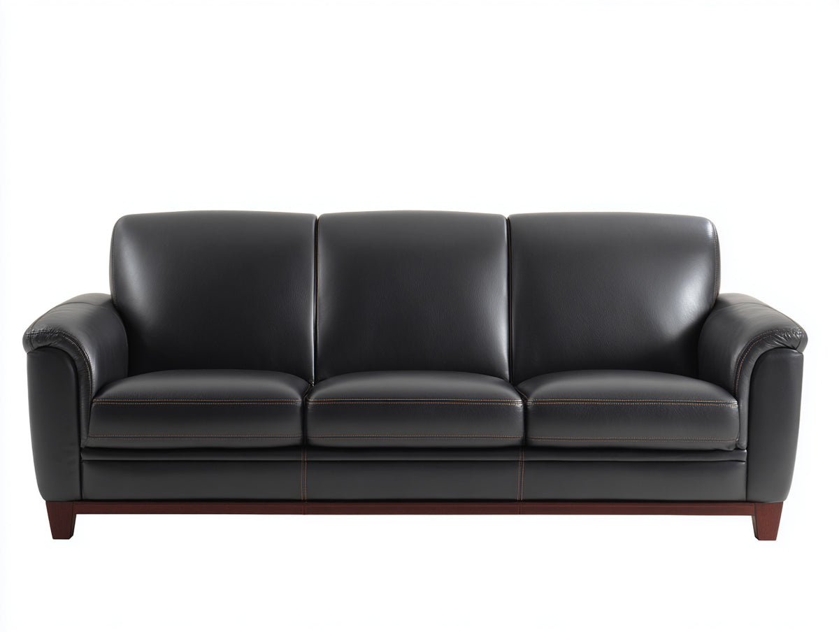 Canapé droit - Cuir synthétique-Bois - 226 x 97 x 88 cm - Noir-Marron - Style contemporain