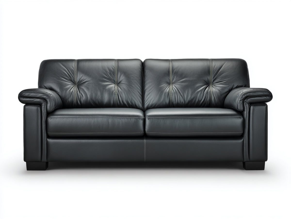 Canapé droit - Cuir - 190 x 92 x 91 cm - Noir - Classique contemporain