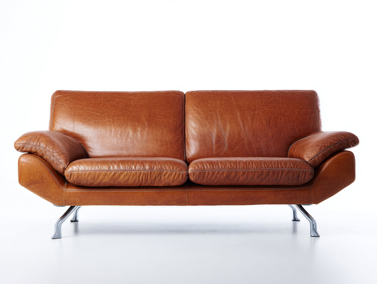 Canapé droit - Cuir - 188 x 91 x 84 cm - Brun caramel - Contemporain