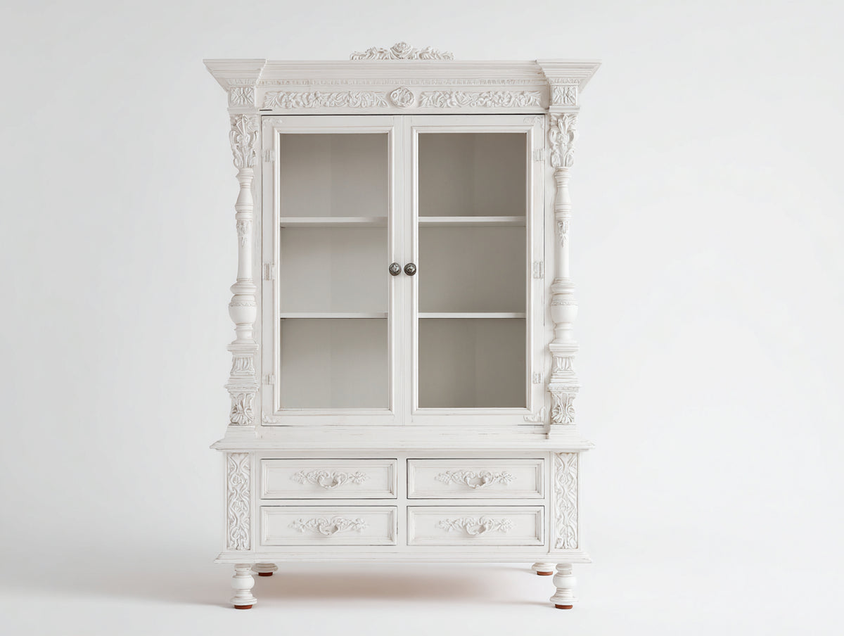 Vitrine - Bois - 116 x 50 x 207 cm - Blanc - Style baroque