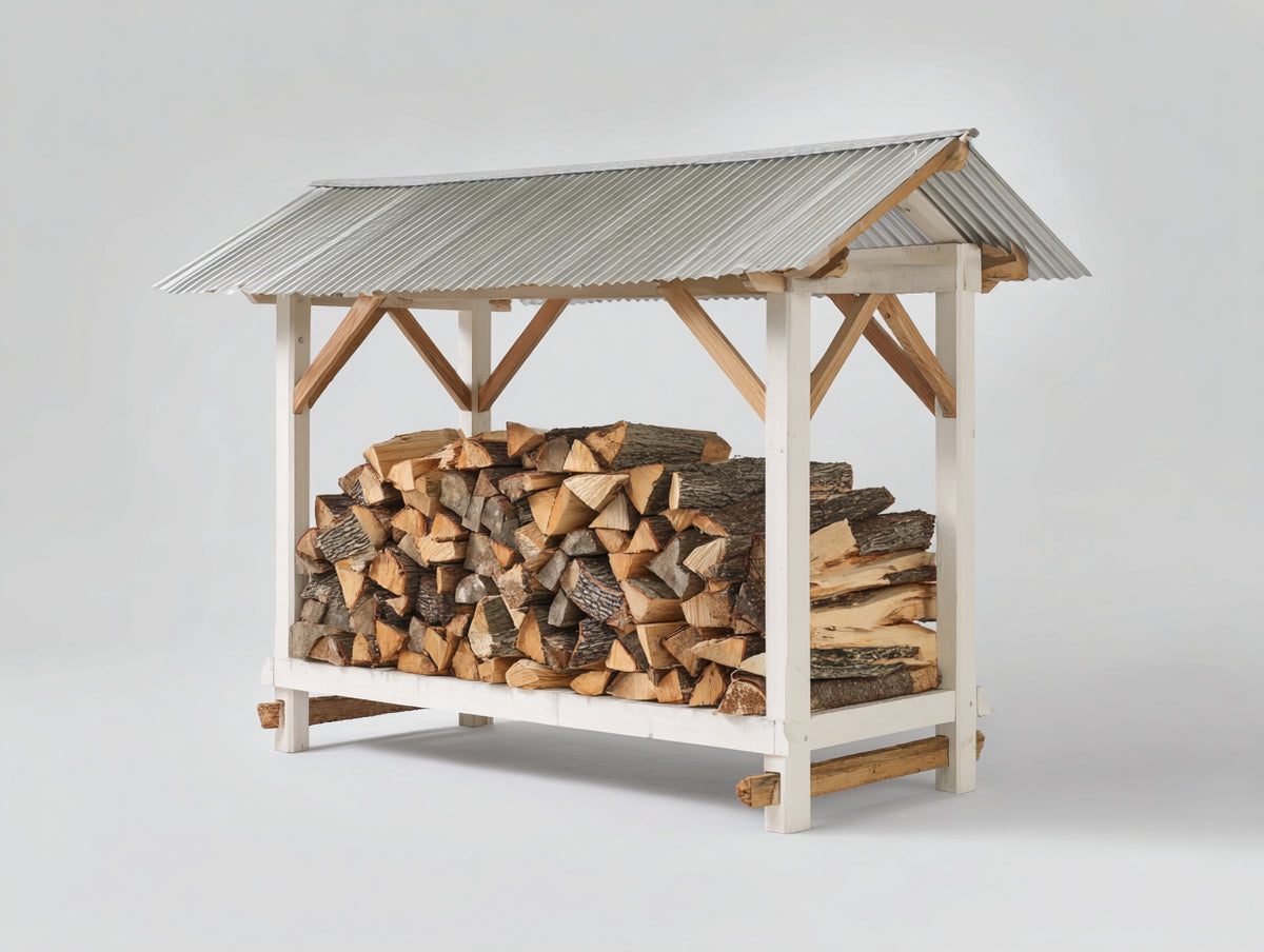 Abri à bûches - Bois - 176 x 82 x 169 cm - Blanc-Brun clair - Style champêtre