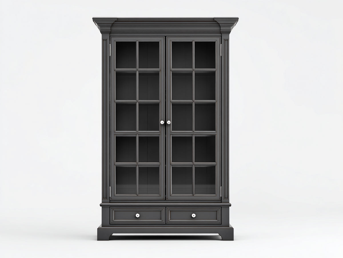 Vitrine - Bois - 114 x 48 x 206 cm - Noir - Style classique