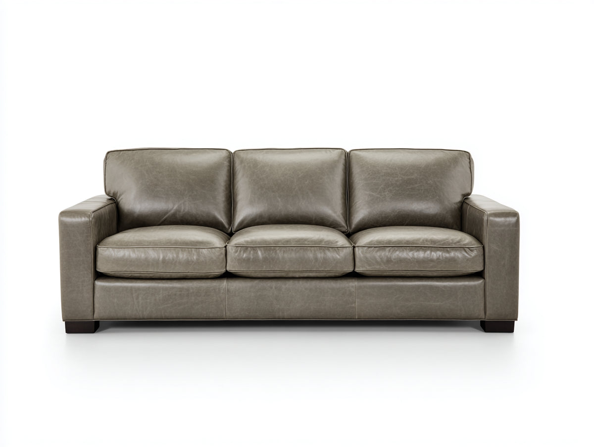 Canapé droit - Cuir - 218 x 92 x 86 cm - Gris taupe - Contemporain
