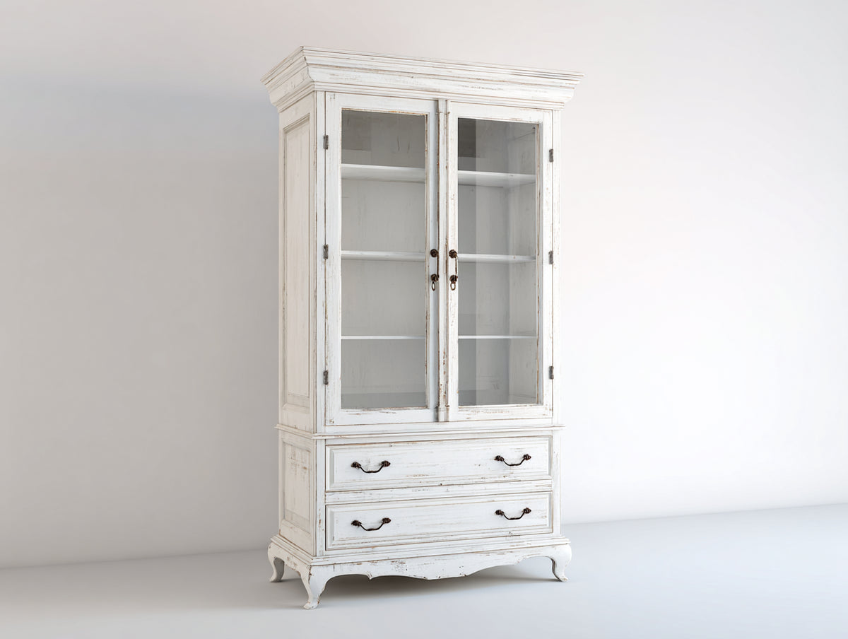 Vitrine - Bois - 110 x 48 x 202 cm - Blanc - Style classique