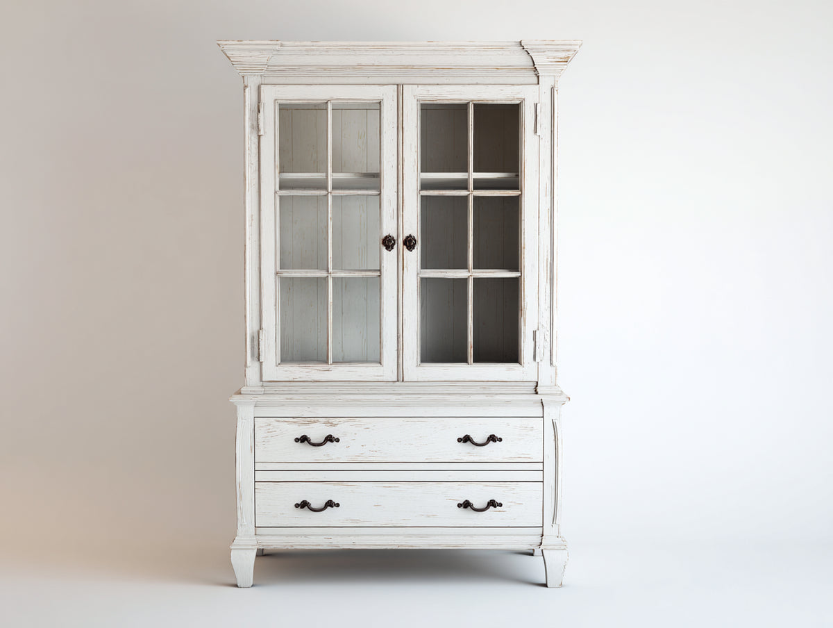 Vitrine - Bois - 108 x 47 x 198 cm - Blanc - Style rustique