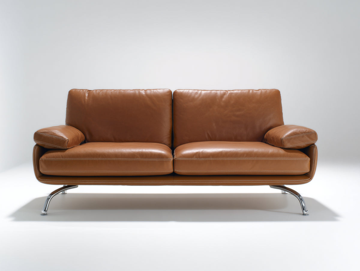 Canapé droit - Cuir - 194 x 92 x 84 cm - Brun caramel - Contemporain